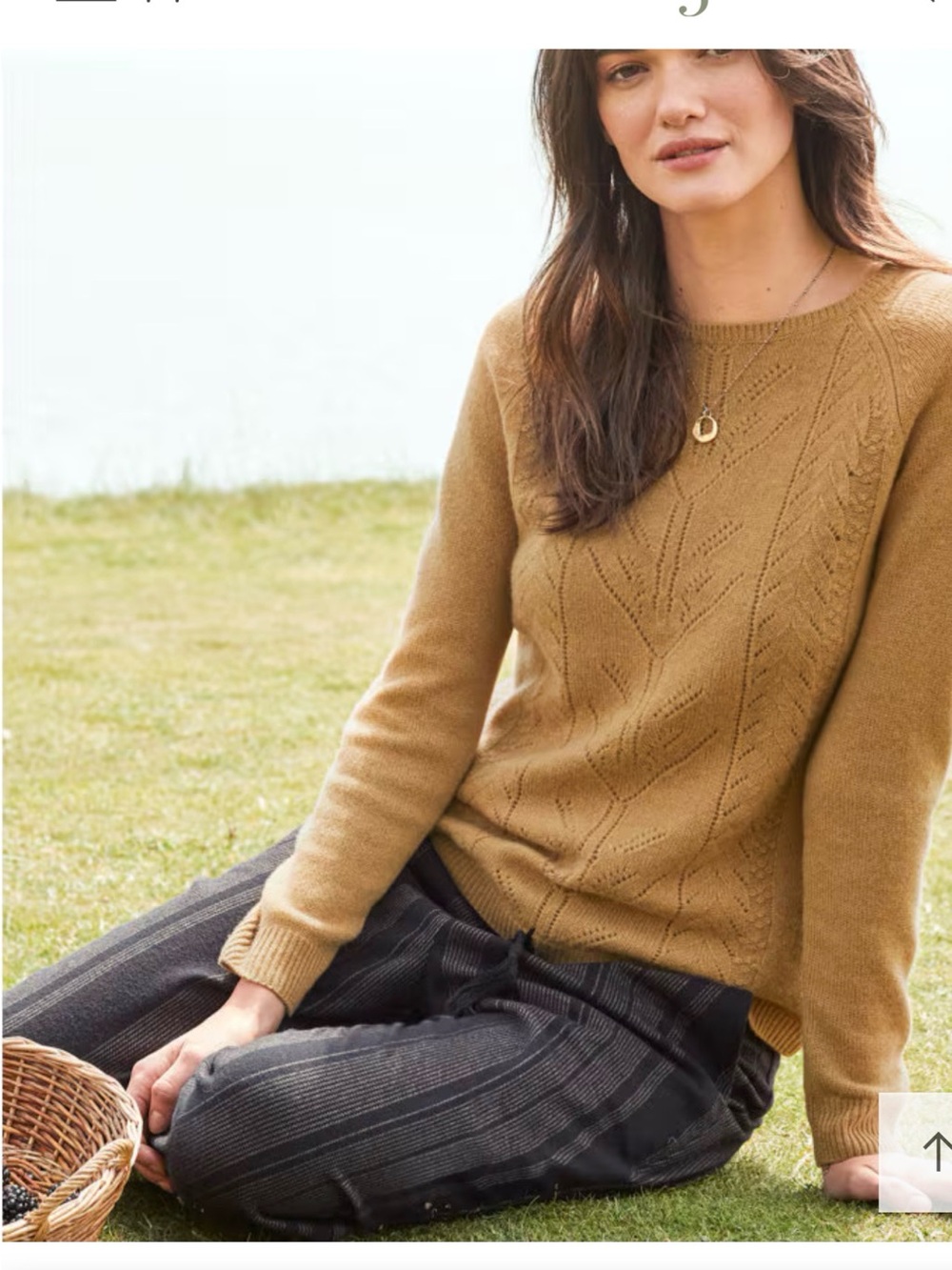 Garnett Hill Cashmere cable Knit Crewneck Sweater in Caramel